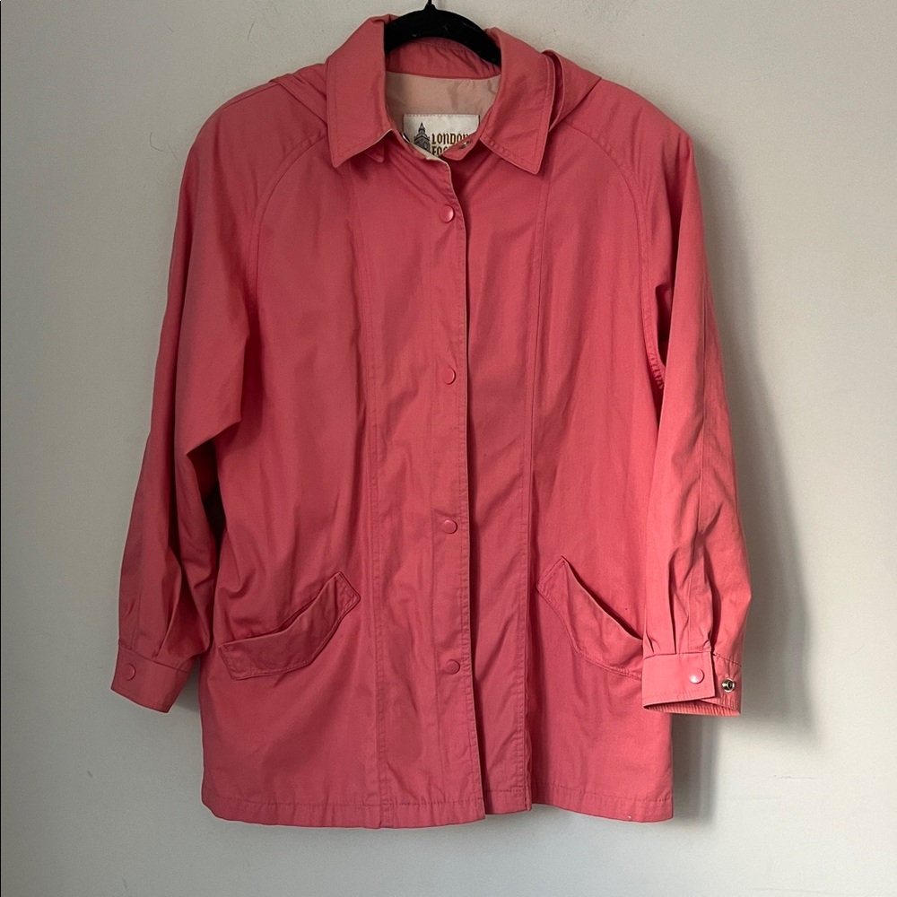 Vtg London Fog Pink Hooded Rain Jacket Women’s Size 10 Mid‑Length Streetwear - Picture 1 of 6